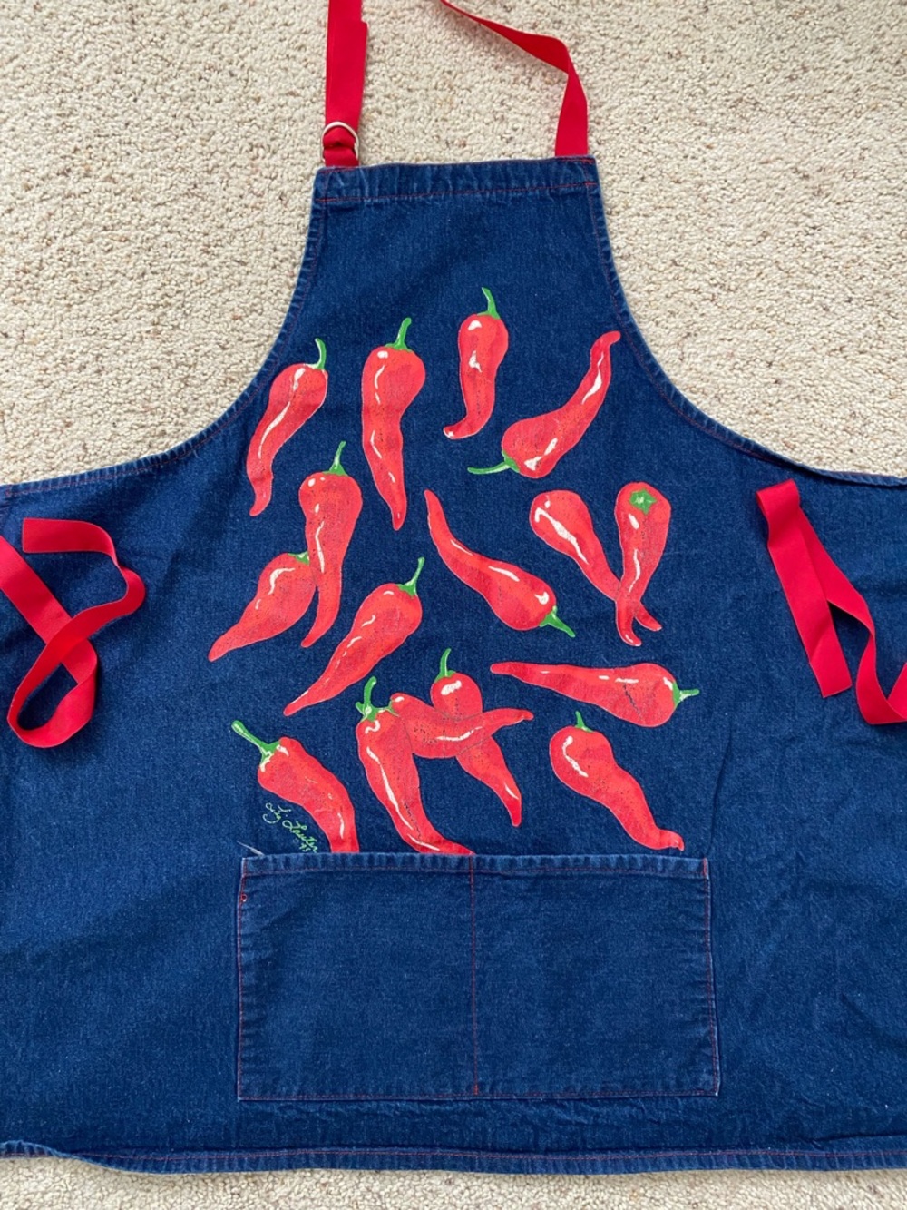 Liz Lauter Vintage Denim Chili Pepper Apron. ‘95.
